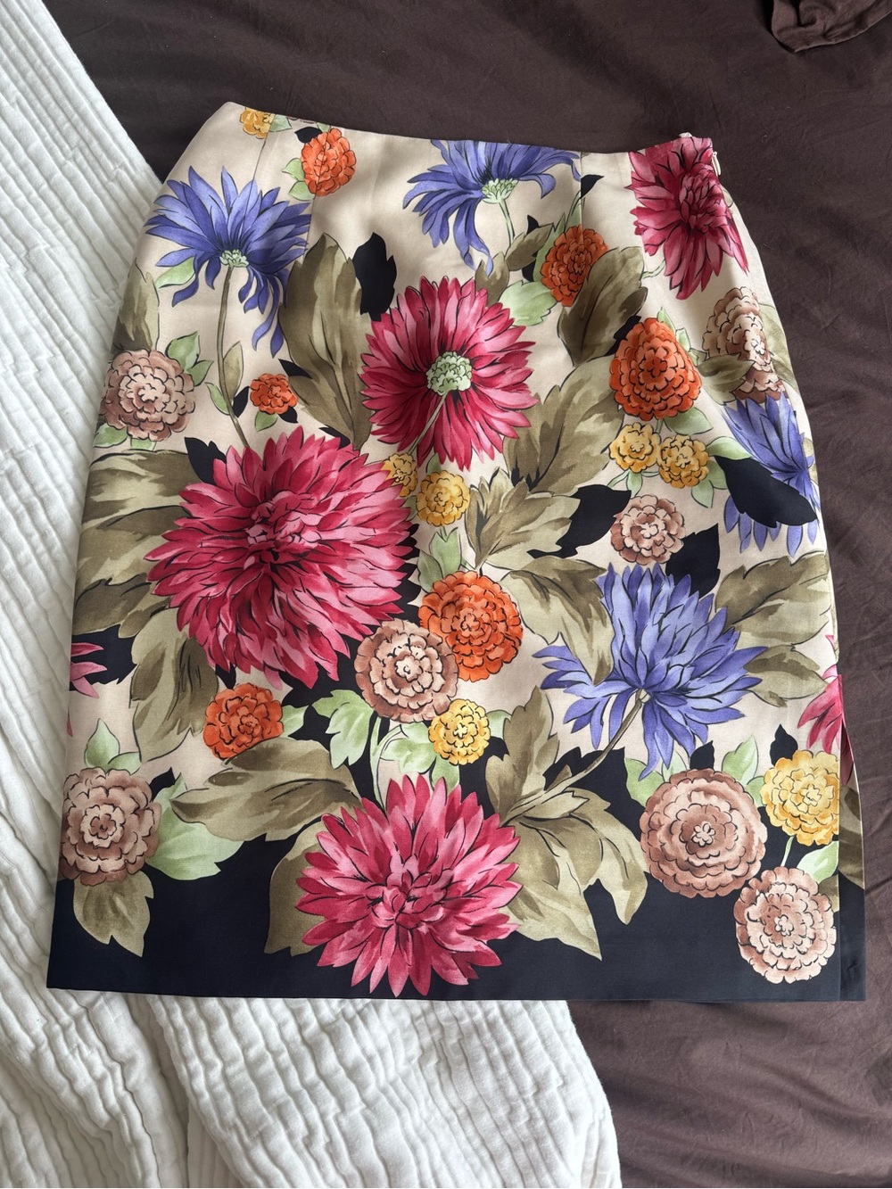 Talbots Women's Straight Pencil Skirt Floral Wool Silk Size 8 Lined Zip Office